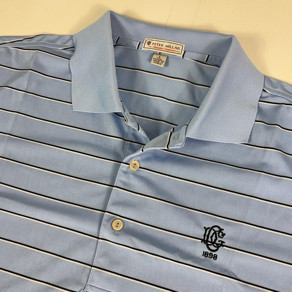 Peter Millar Summer Comfort Polo Shirt Mens Large Blue Striped Golf Short Sleeve